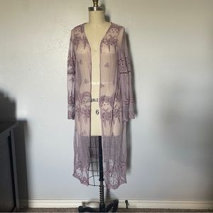 Lavender sheer lace duster cardigan
